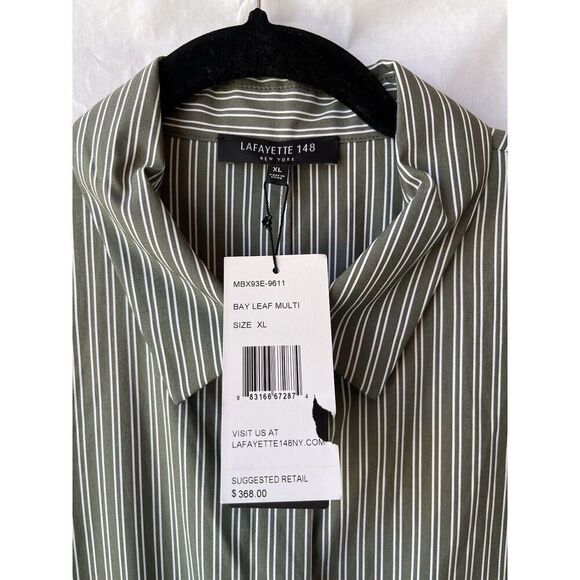 Lafayette 148 New York Blouse Green Striped Jake Cotton Button Down Shirt XL - Picture 3 of 12